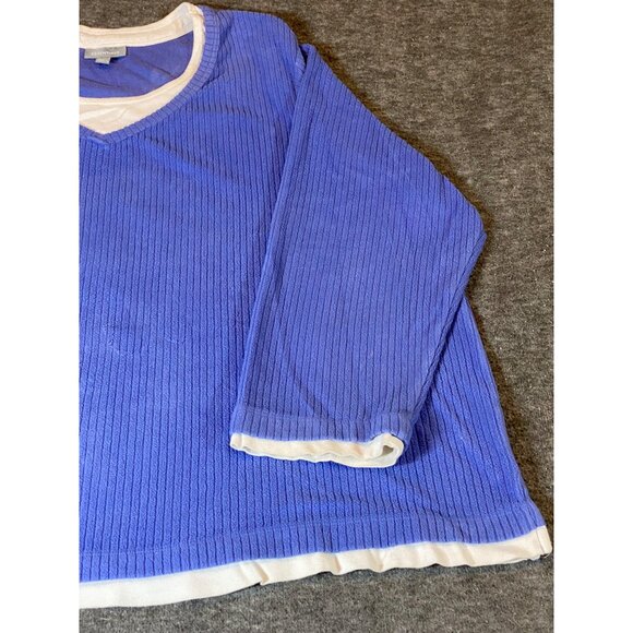 2 Essentials Top  Round Neck Blue & Purple White Contrast Trim Relaxed  4X plus - Picture 5 of 10